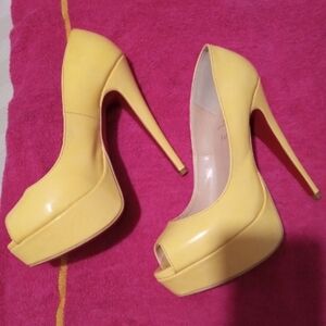 Christian Louboutin Yellow Peep-Toe Platform Stiletto Pumps